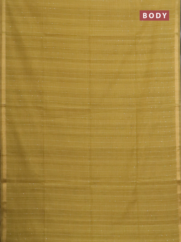 Art linen saree mustard yellow with allover sequence work and paithani weaving pallu