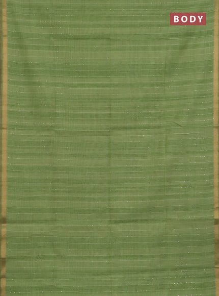 Art linen saree pista green with allover sequence work and paithani weaving pallu