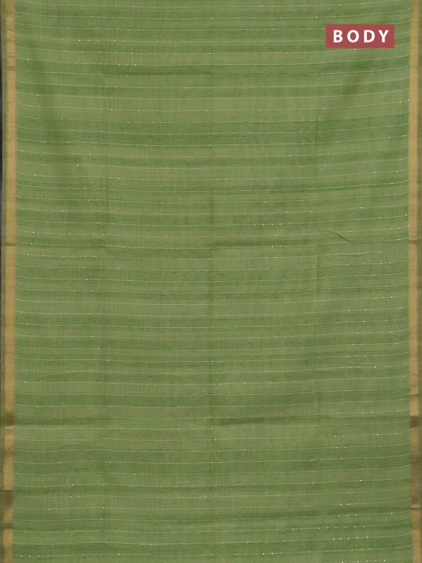 Art linen saree pista green with allover sequence work and paithani weaving pallu
