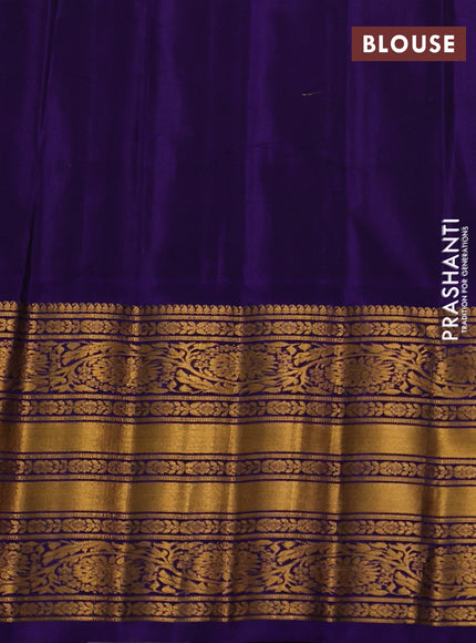 Pure gadwal silk saree greyish green and violet with silver & gold zari woven buttas and long zari woven border