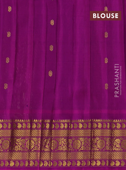Pure gadwal silk saree cream and purple with zari woven buttas and temple design zari woven border
