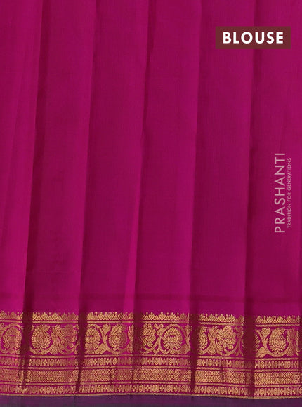 Pure gadwal silk saree light blue and magenta pink with zari woven buttas and temple design zari woven border