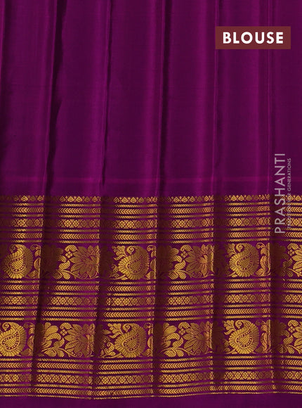 Pure gadwal silk saree peacock green and purple with allover silver & gold zari woven buttas and temple design zari woven border
