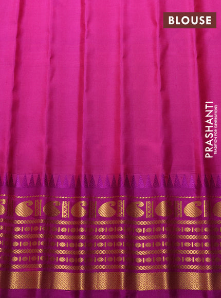 Pure gadwal silk saree lime yellow and purple with zari woven buttas and rich zari woven border