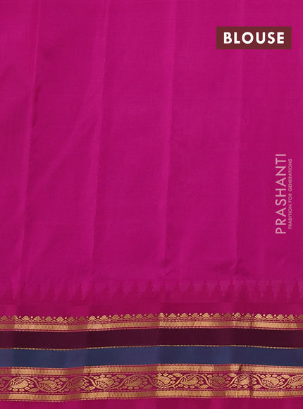 Pure gadwal silk saree black and dark pink with allover zari checks & buttas and temple design zari woven border