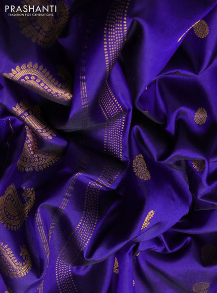 Pure gadwal silk saree blue and purple with allover zari woven buttas and peacock zari woven butta border