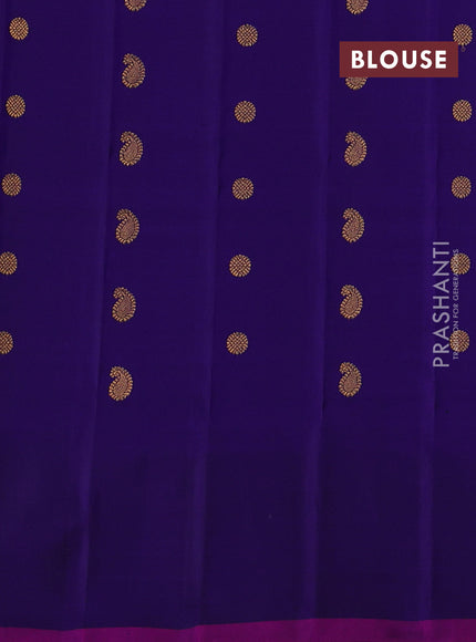 Pure gadwal silk saree blue and purple with allover zari woven buttas and peacock zari woven butta border