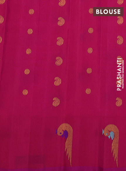 Pure gadwal silk saree dual shade of pink with allover zari woven buttas and peacock zari woven butta border