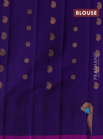 Pure gadwal silk saree blue with allover zari woven buttas and peacock zari woven butta border