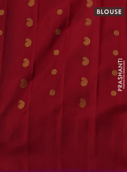 Pure gadwal silk saree red and pink with allover zari woven buttas and peacock zari woven butta border