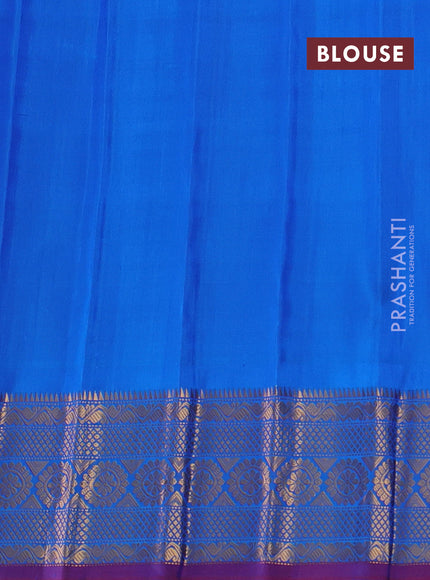 Pure gadwal tissue silk saree gold and cs blue with allover silver & gold zari woven buttas and temple design zari woven border