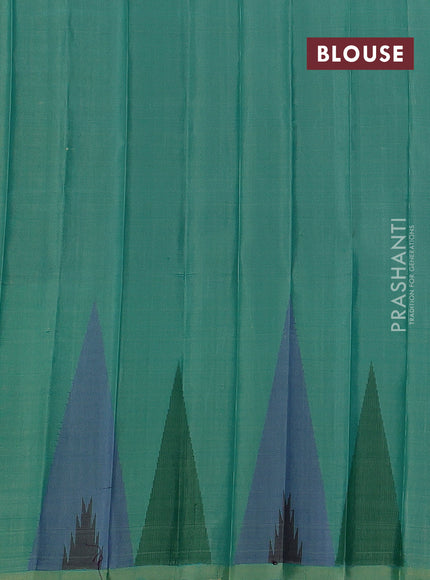 Pure gadwal silk saree teal green and cs blue with thread & zari woven rudhraksha buttas and temple design thread woven border