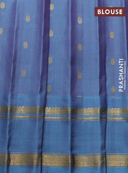 Pure gadwal silk saree pastel purple and greyish blue with silver & gold zari woven buttas and rettapet zari woven border