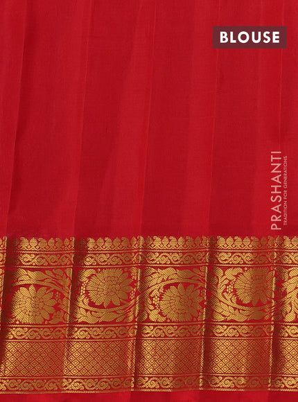 Pure gadwal silk saree cs blue and red with allover thread checks & zari woven buttas and temple design zari woven border