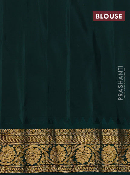 Pure gadwal silk saree maroon and bottle green with allover zari woven buttas and temple design zari woven border