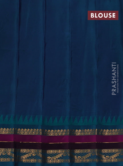 Pure gadwal silk saree sunset orange and peacock green with allover checks & zari woven buttas and temple design zari woven border