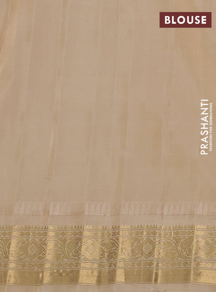 Pure gadwal silk saree pink and sandal with allover zari checks & buttas and temple design zari woven border