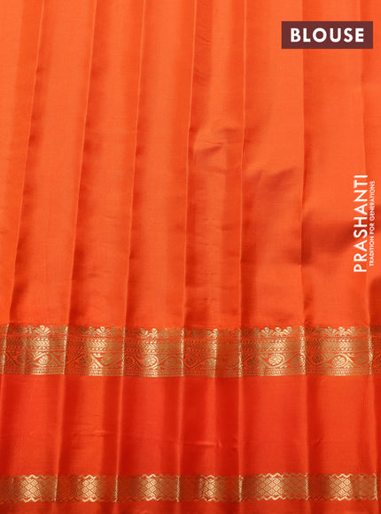 Pure gadwal silk saree mehendi green and orange with allover zari checks & buttas and rettapet zari woven border
