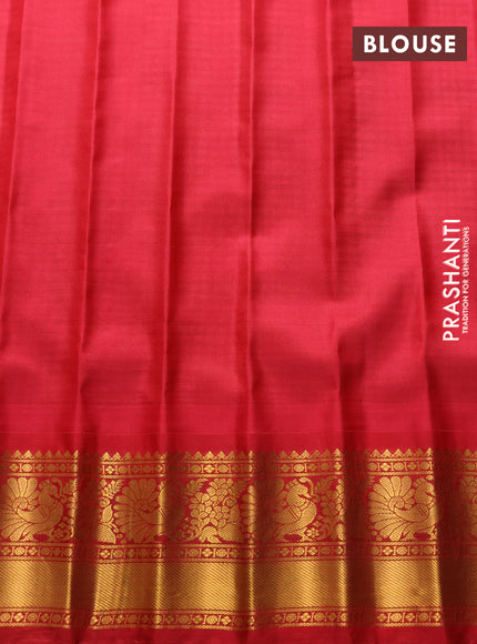 Pure gadwal silk saree off white light green and red with allover checked pattern & zari woven buttas and temple design annam zari woven border