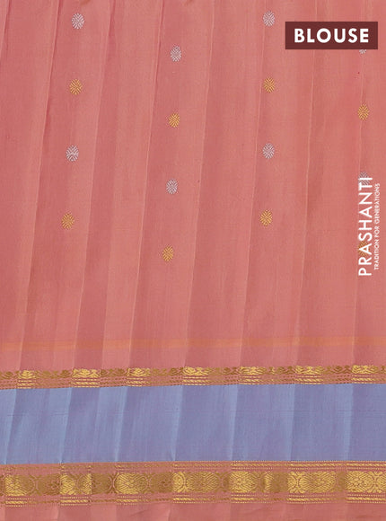 Pure gadwal silk saree cream and peach shade with silver & gold zari woven buttas and temple design rettapet zari woven border