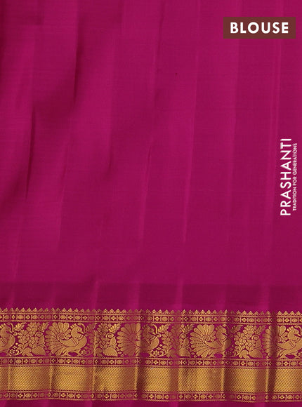 Pure gadwal silk saree off white bottle green and pink with allover checked pattern & zari woven buttas and temple design annam zari woven border