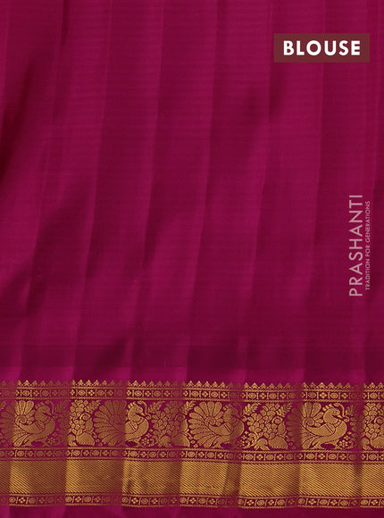 Pure gadwal silk saree off white teal blue and magenta pink with allover checked pattern & zari woven buttas and temple design annam zari woven border