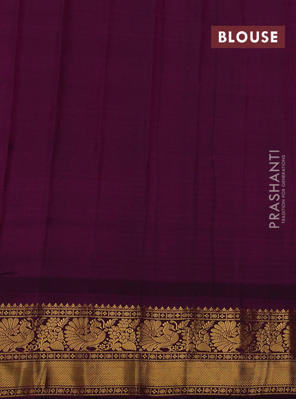 Pure gadwal silk saree off white orange and purple with allover checked pattern & zari woven buttas and temple design annam zari woven border