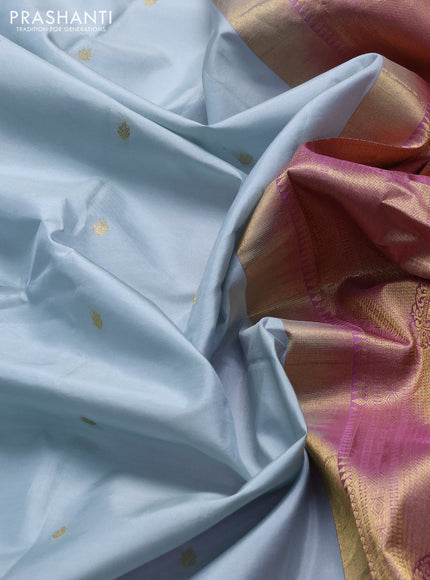 Pure gadwal silk saree grey and mauve pink with zari woven buttas and temple design zari woven border