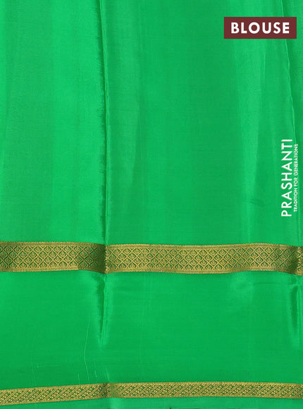 Pure mysore silk saree light green and green with allover zari checked pattern and rettapet zari woven border