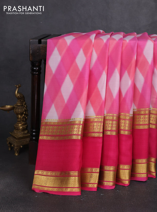Pure mysore silk saree light pink and dark pink with allover geometic prints and rettapet zari woven border
