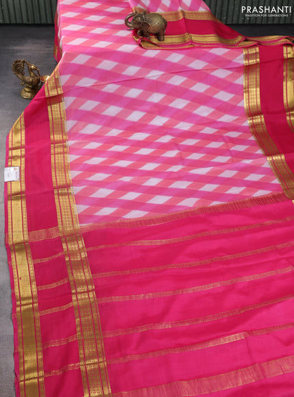 Pure mysore silk saree light pink and dark pink with allover geometic prints and rettapet zari woven border