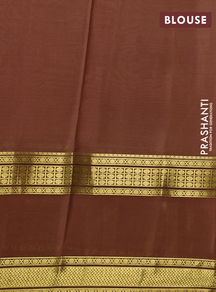 Pure mysore silk saree multi colour and dark sandal with allover geometic prints and rettapet zari woven border