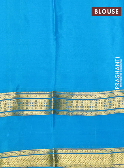 Pure mysore silk saree teal green and cs blue with allover geometic prints and rettapet zari woven border