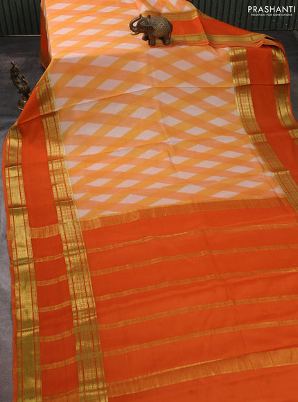 Pure mysore silk saree orange with allover geometic prints and rettapet zari woven border