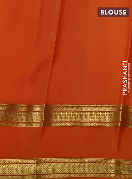 Pure mysore silk saree orange with allover geometic prints and rettapet zari woven border