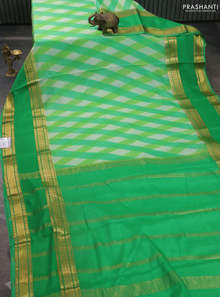 Pure mysore silk saree light green with allover geometic prints and rettapet zari woven border