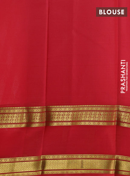 Pure mysore silk saree multi colour and red shade with allover geometic prints and rettapet zari woven border