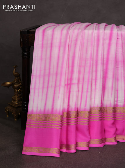 Pure mysore silk saree dark pink with allover shibori prints and rettapet zari woven border