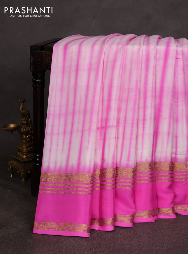 Pure mysore silk saree dark pink with allover shibori prints and rettapet zari woven border