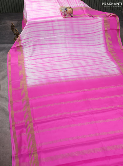Pure mysore silk saree dark pink with allover shibori prints and rettapet zari woven border