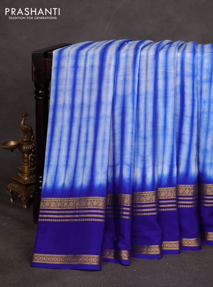 Pure mysore silk saree blue with allover shibori prints and rettapet zari woven border