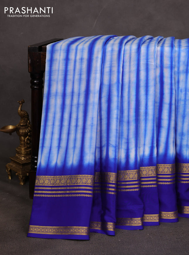 Pure mysore silk saree blue with allover shibori prints and rettapet zari woven border