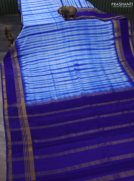 Pure mysore silk saree blue with allover shibori prints and rettapet zari woven border
