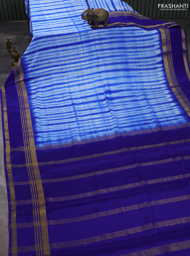 Pure mysore silk saree blue with allover shibori prints and rettapet zari woven border