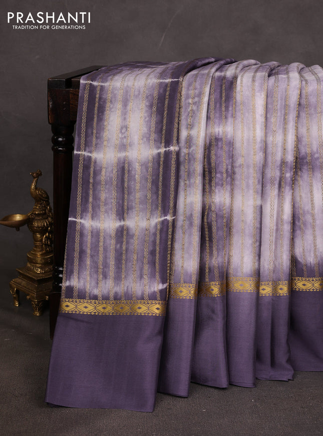 Pure mysore silk saree dark grey with allover zari weaves & shibori prints and zari woven simple border