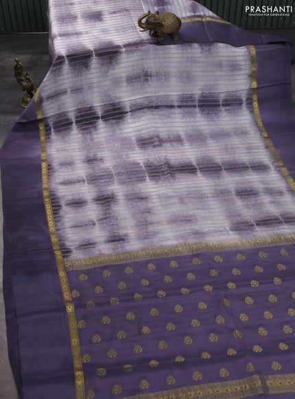 Pure mysore silk saree dark grey with allover zari weaves & shibori prints and zari woven simple border