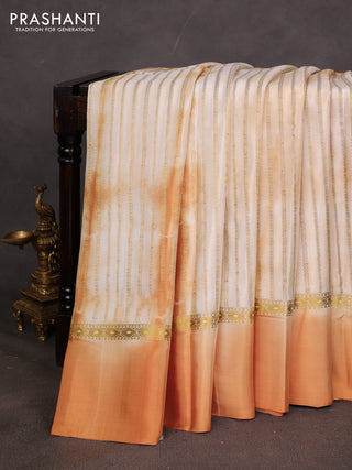 Pure mysore silk saree sandal with allover zari weaves & shibori prints and zari woven simple border
