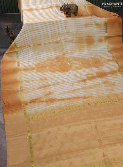 Pure mysore silk saree sandal with allover zari weaves & shibori prints and zari woven simple border