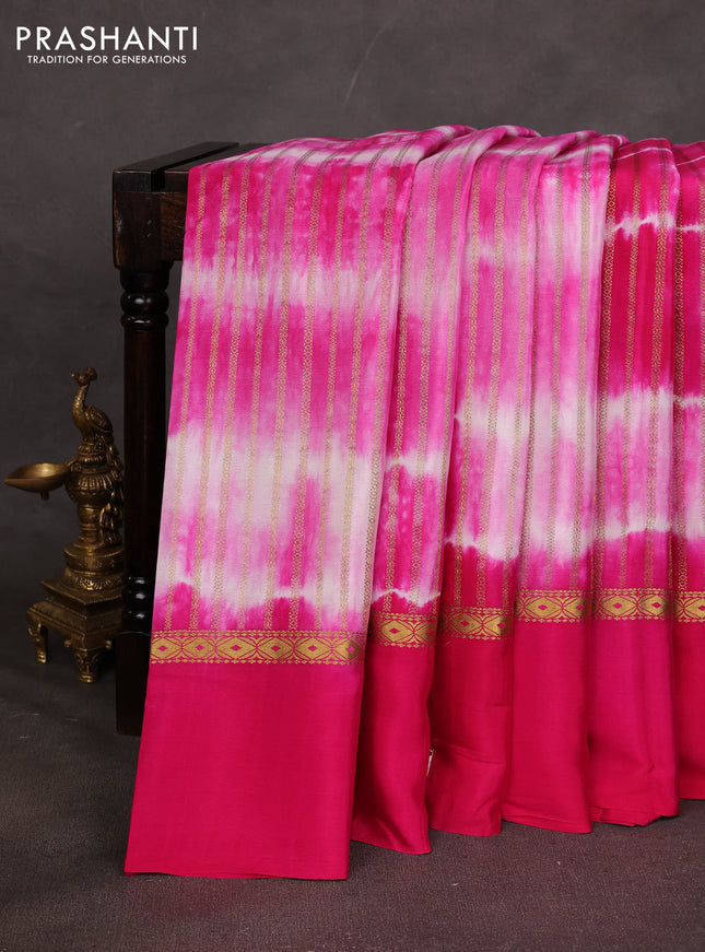 Pure mysore silk saree dark pink with allover zari weaves & shibori prints and zari woven simple border
