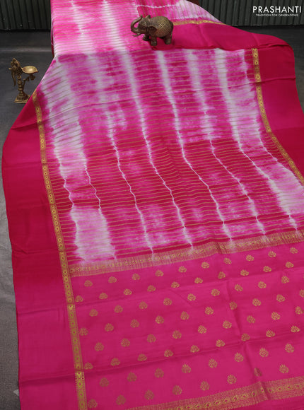 Pure mysore silk saree dark pink with allover zari weaves & shibori prints and zari woven simple border